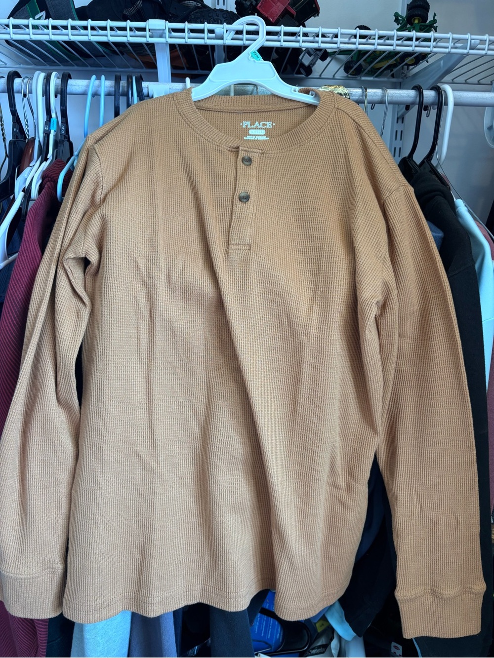 The Children's Place Tan Waffle Henley Long Sleeve Shirt